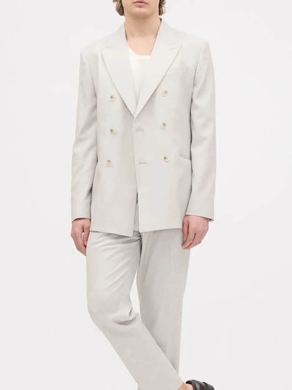 Silver Gray Double Breasted Suit Blazer