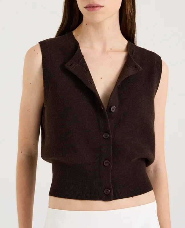 Chocolate Cropped Button Front Knit Vest