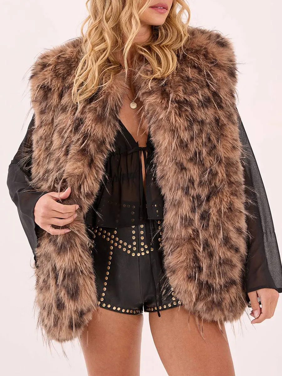 Women's Vintage-Style Fuzzy Leopard-Print Gilet
