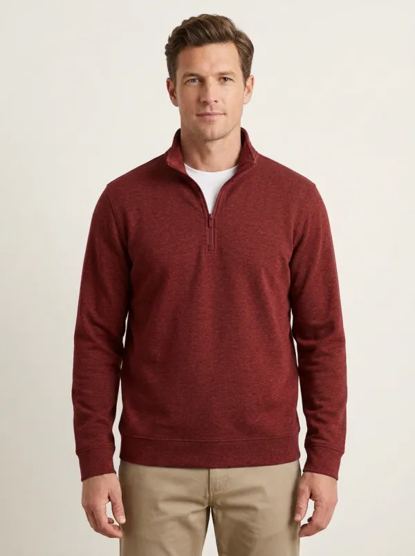 Men's Classic Minimalist Textured Embroidered Emblem Quarter-Zip Sweatshirt