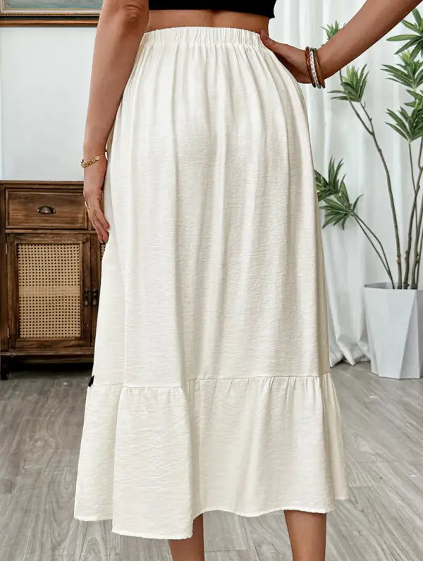 Block Elastic Waist Midi Skirt