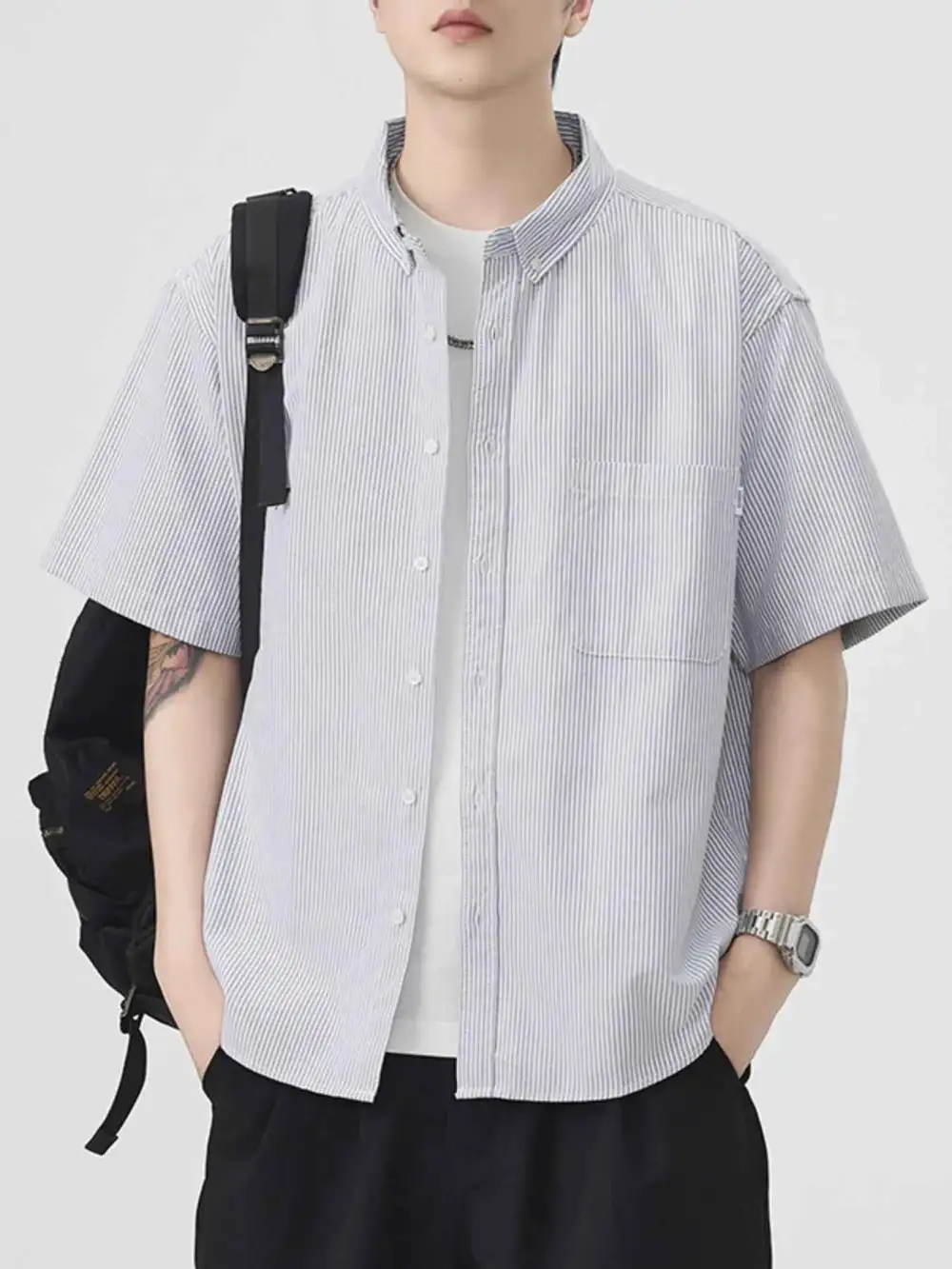Striped Short Sleeve Button-Up Shirt