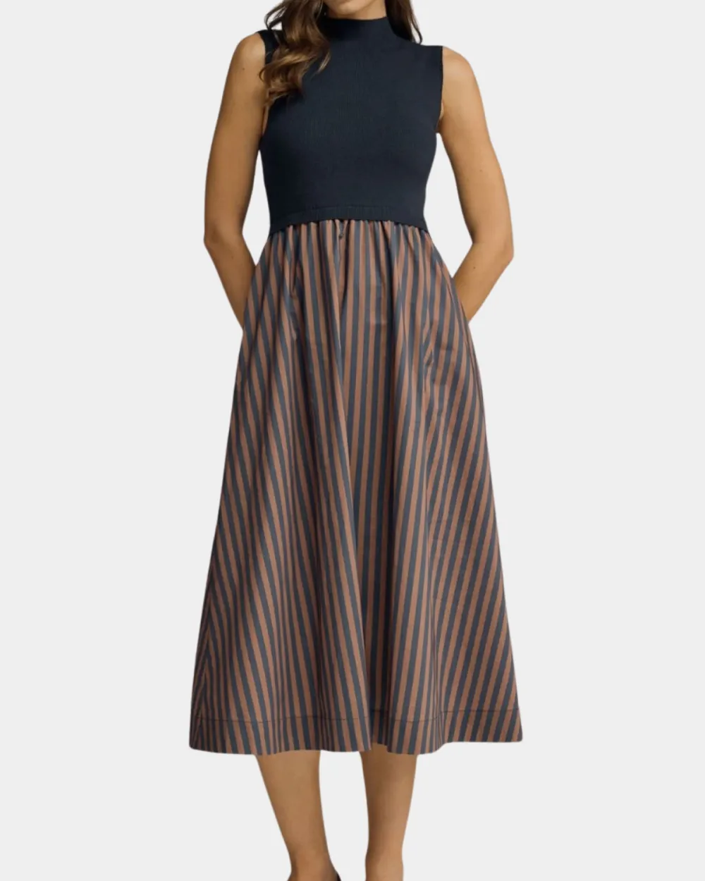 Relaxed Sleeveless Striped Skirt Dress