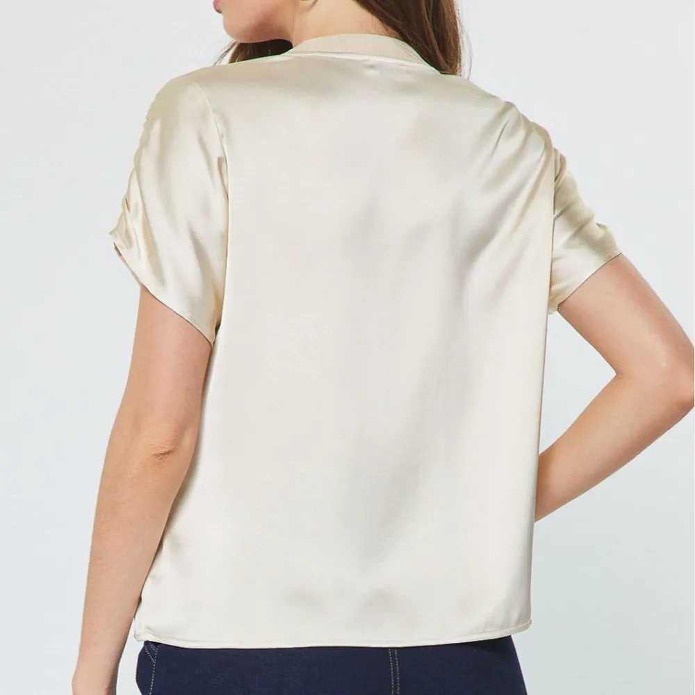 Textured Contrast Hem Silk Top