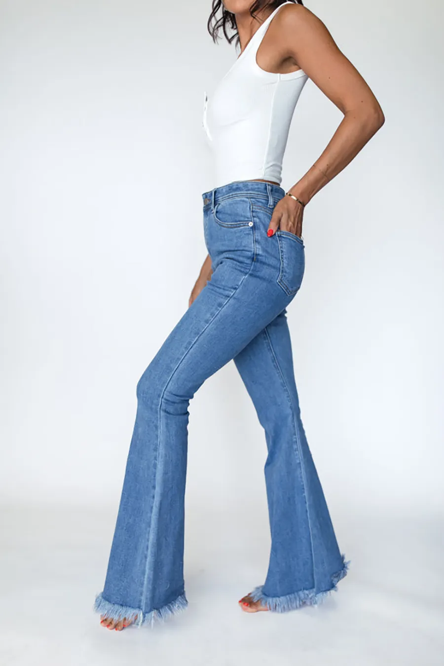 Elegant High Medium Wash Stretchy Flare Jeans