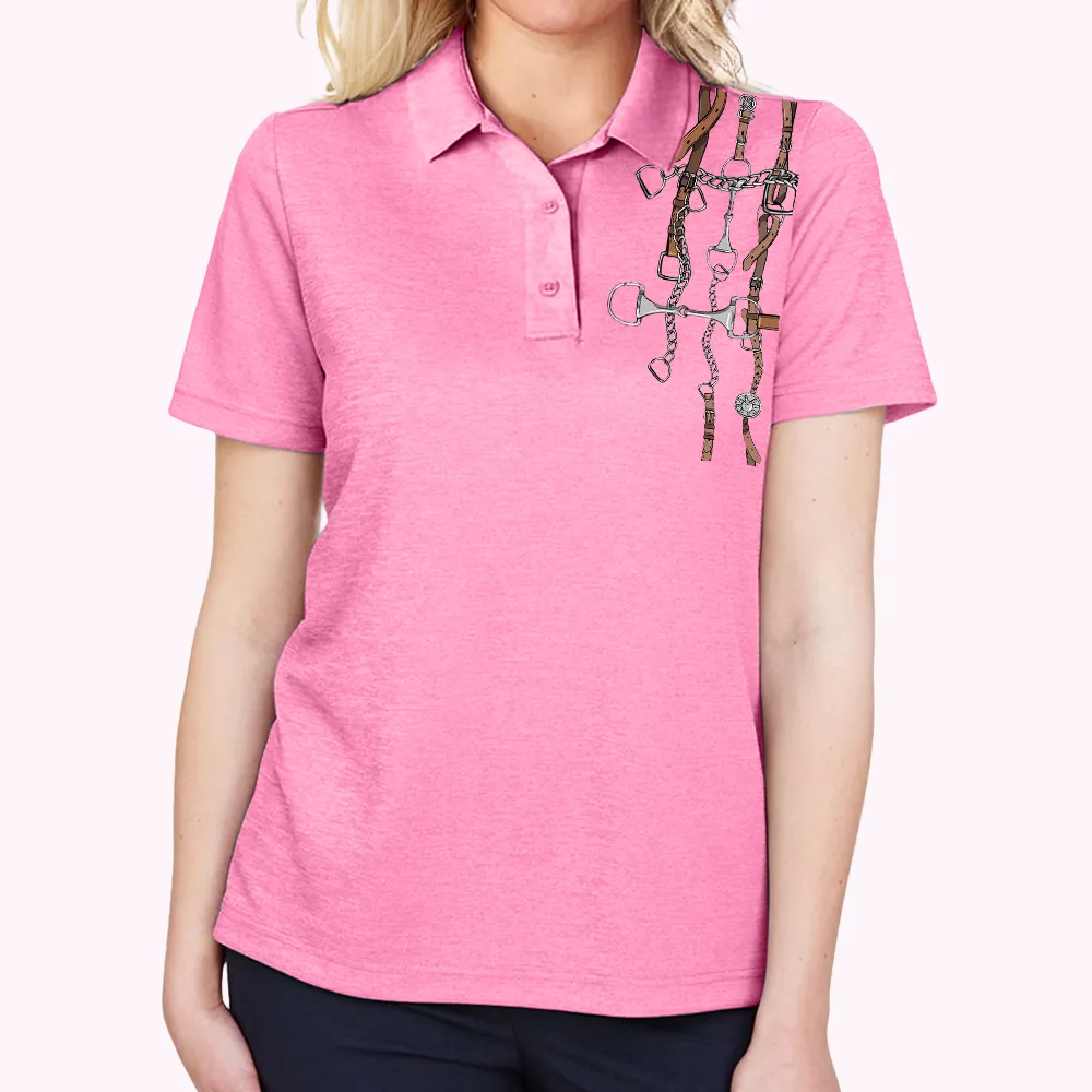 Women's Equestrian Belt Print Cotton POLO Shirt