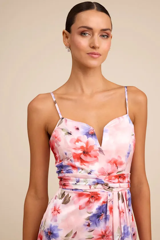 My Favorite Day Light Blue Floral Print Tulip Skirt Midi Dress