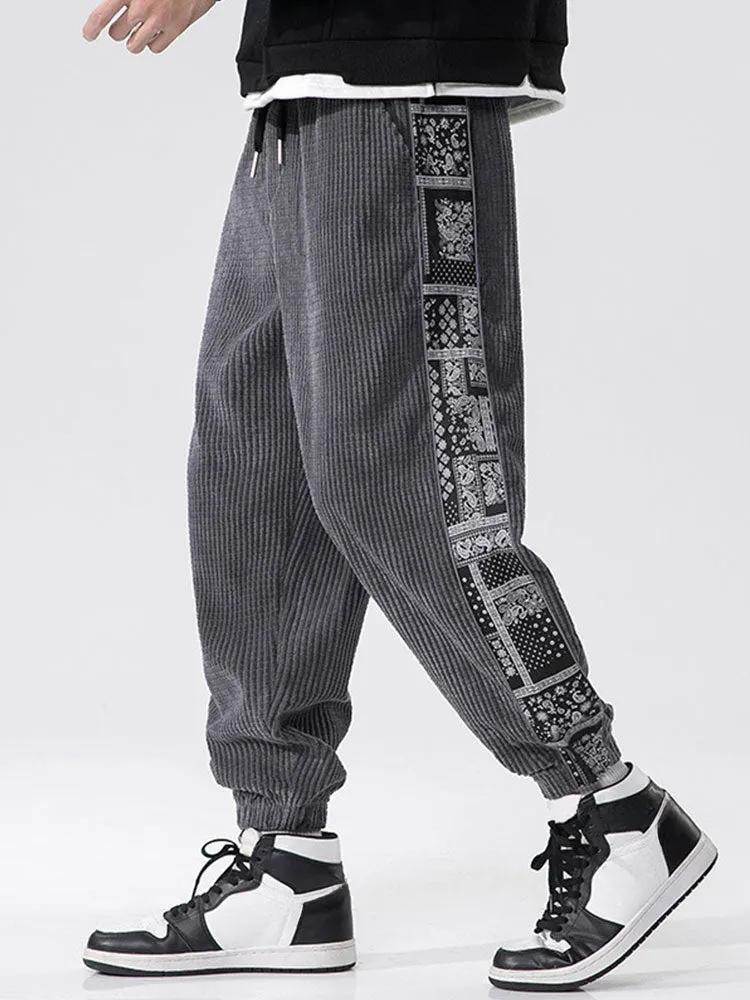 Corduroy Print Panel Pants