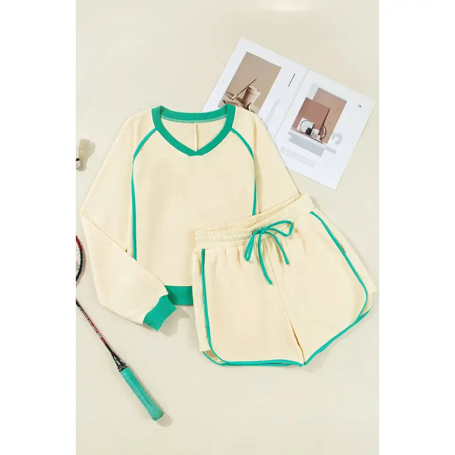 Soft Contrast Round Neck Top and Shorts Set