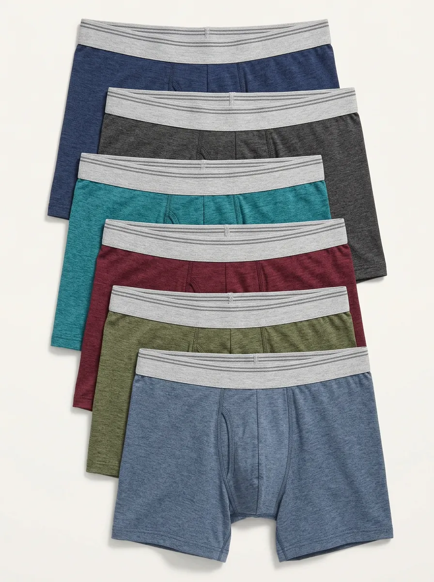 Men's Heathered Elastic Waistband 6-Pack Boxer Briefs