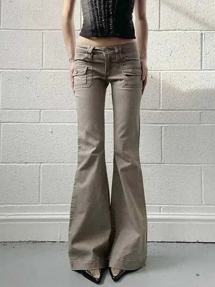 Vintage Low-Rise Pocket Flared Jeans