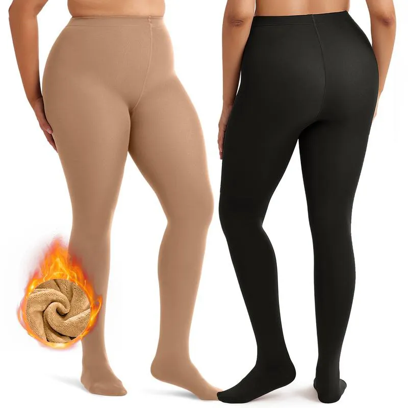 Women Fleece Lined Leggings Sheer Fake Translucent Pantyhose Thermal High Waisted Footed Opaque Tights