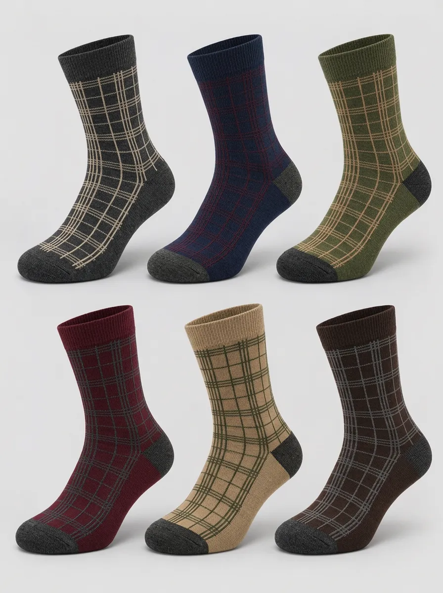 Men's Multicolor Plaid Pattern Crew Socks 6-Pack
