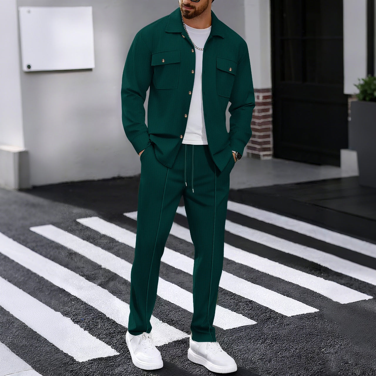 Men's 6-Piece Long Sleeve Shirt & Drawstring Pants Set 🧥 | Casual Tracksuit Outfit for Daily Wear