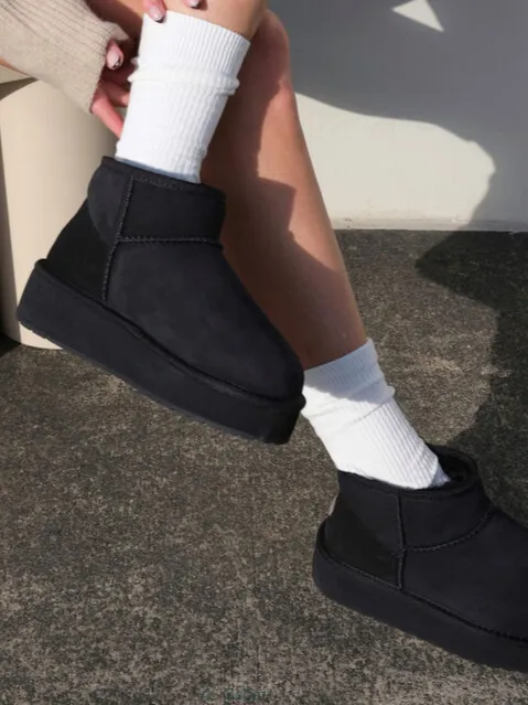 Suede Warm-Lined Platform Ankle Boots