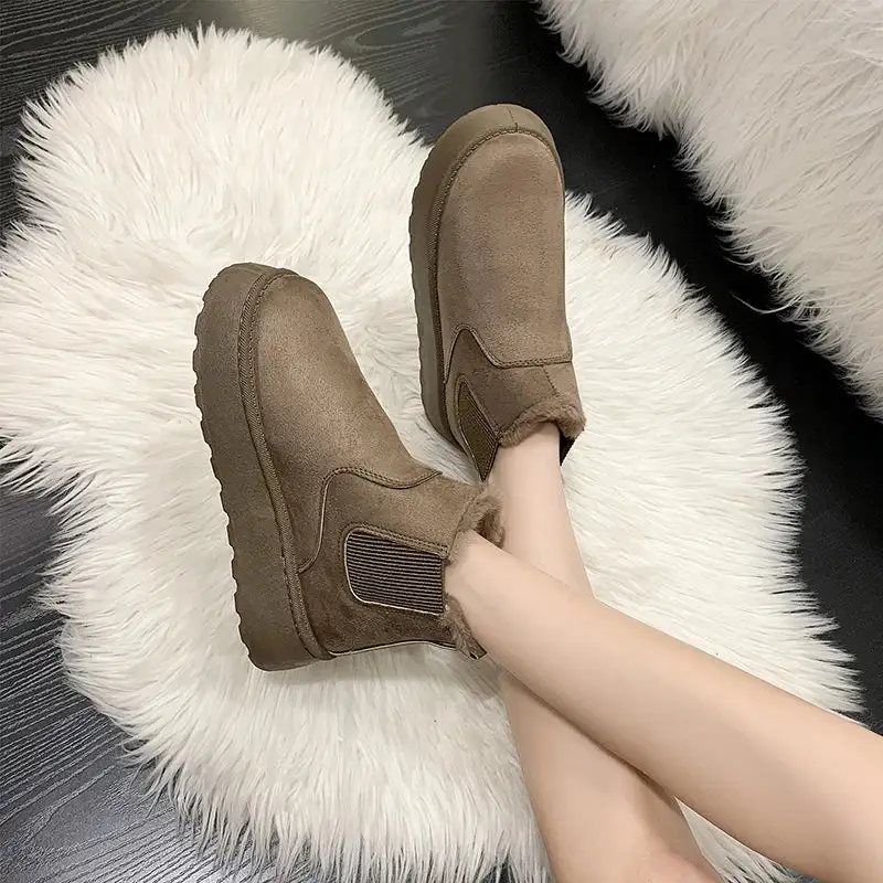 Leather Plush-Lined Warm-Lined Ankle Boots