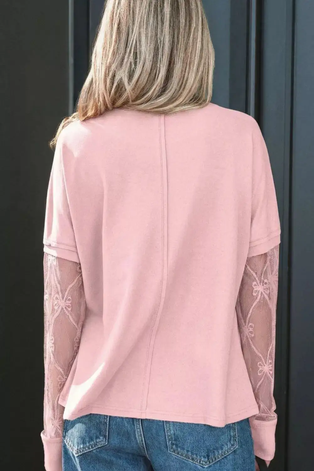 Bow Textured Patchwork Long Sleeve Tee