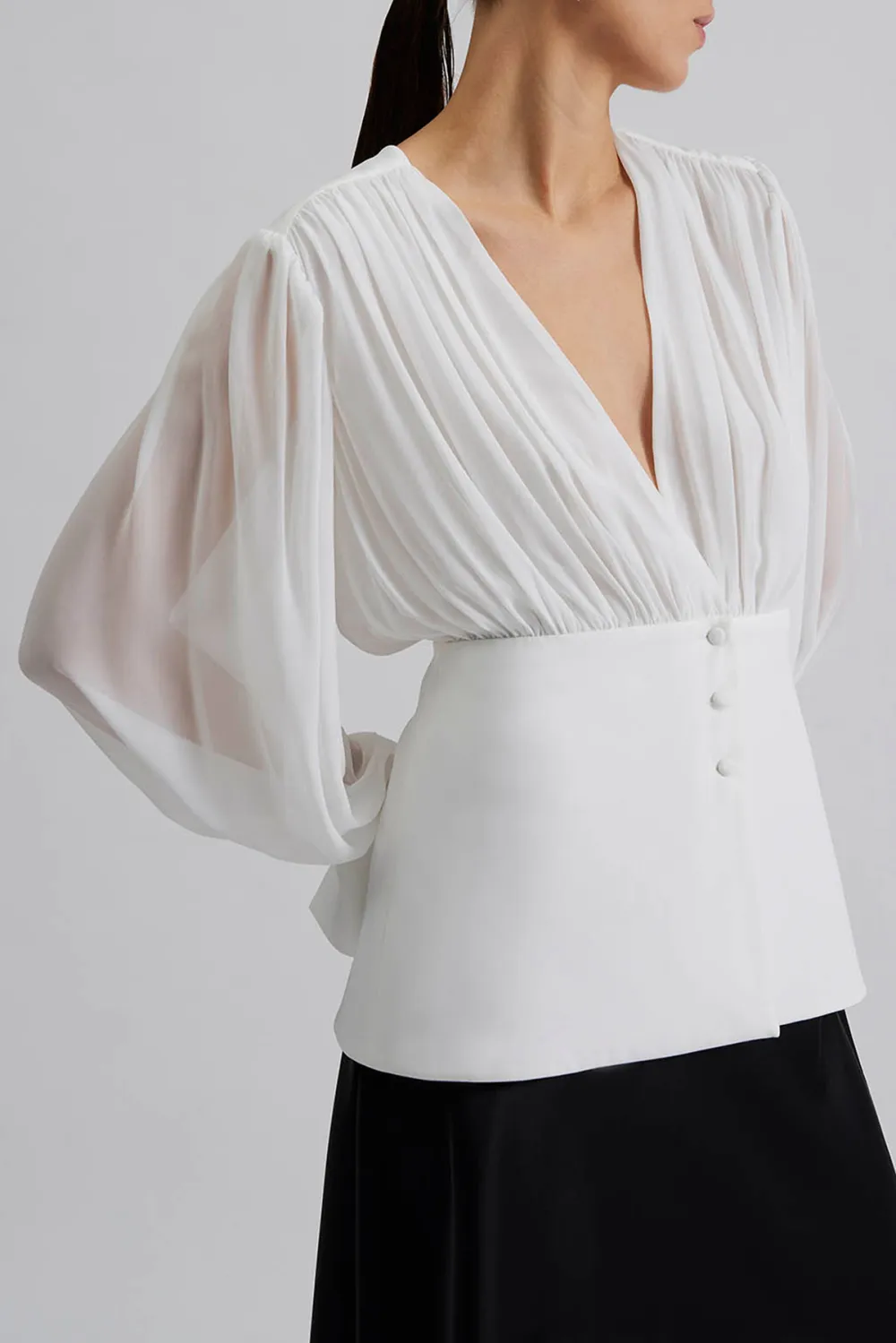 V Neck Puff Sleeve Blouse