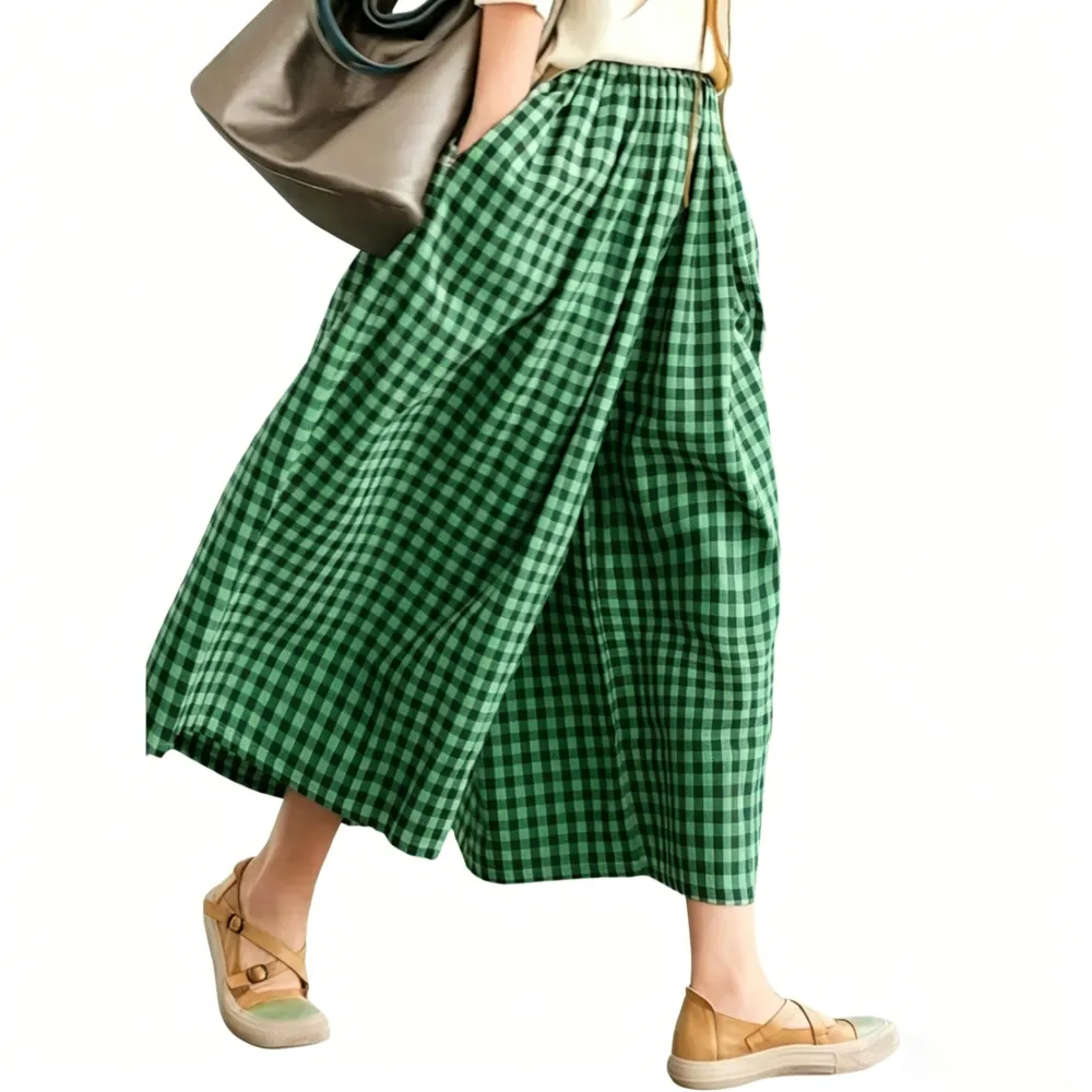 Women's Cotton & Linen Wide-Leg Capri Pants