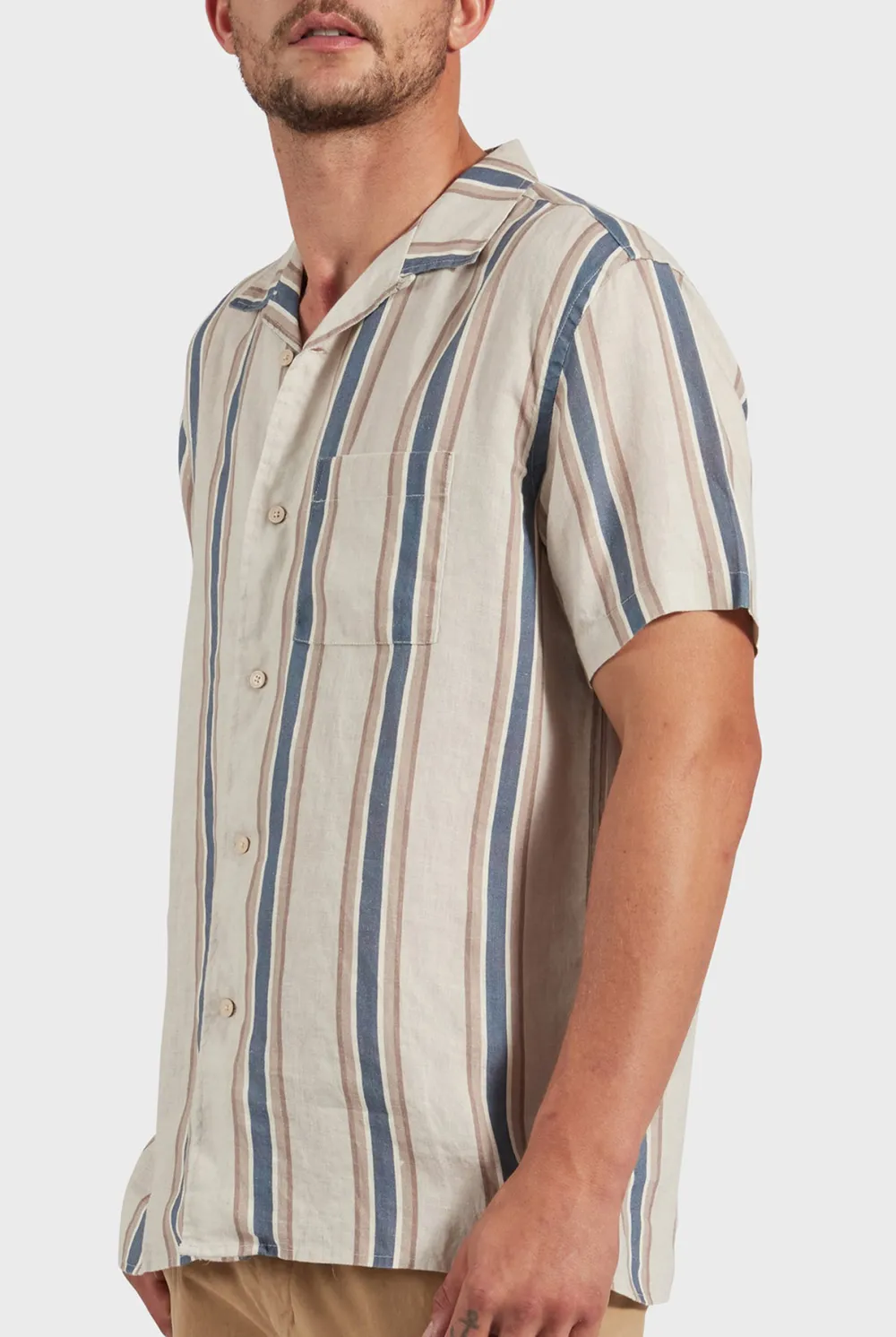 Natural Striped Short Sleeve Shirt