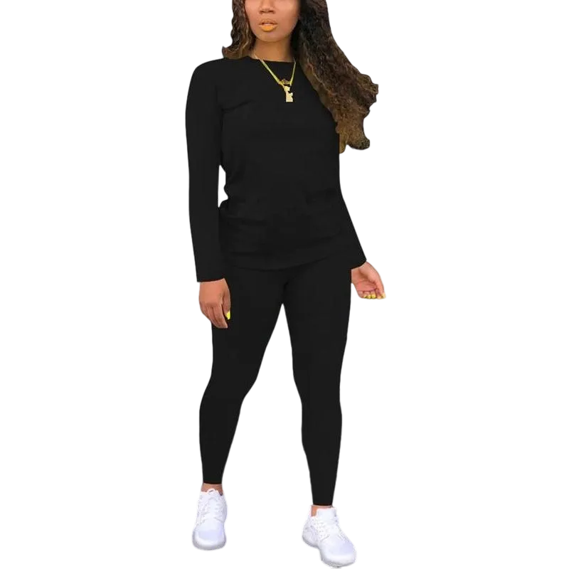 Women's Long Sleeve Tee & Elastic Waist Pants Set