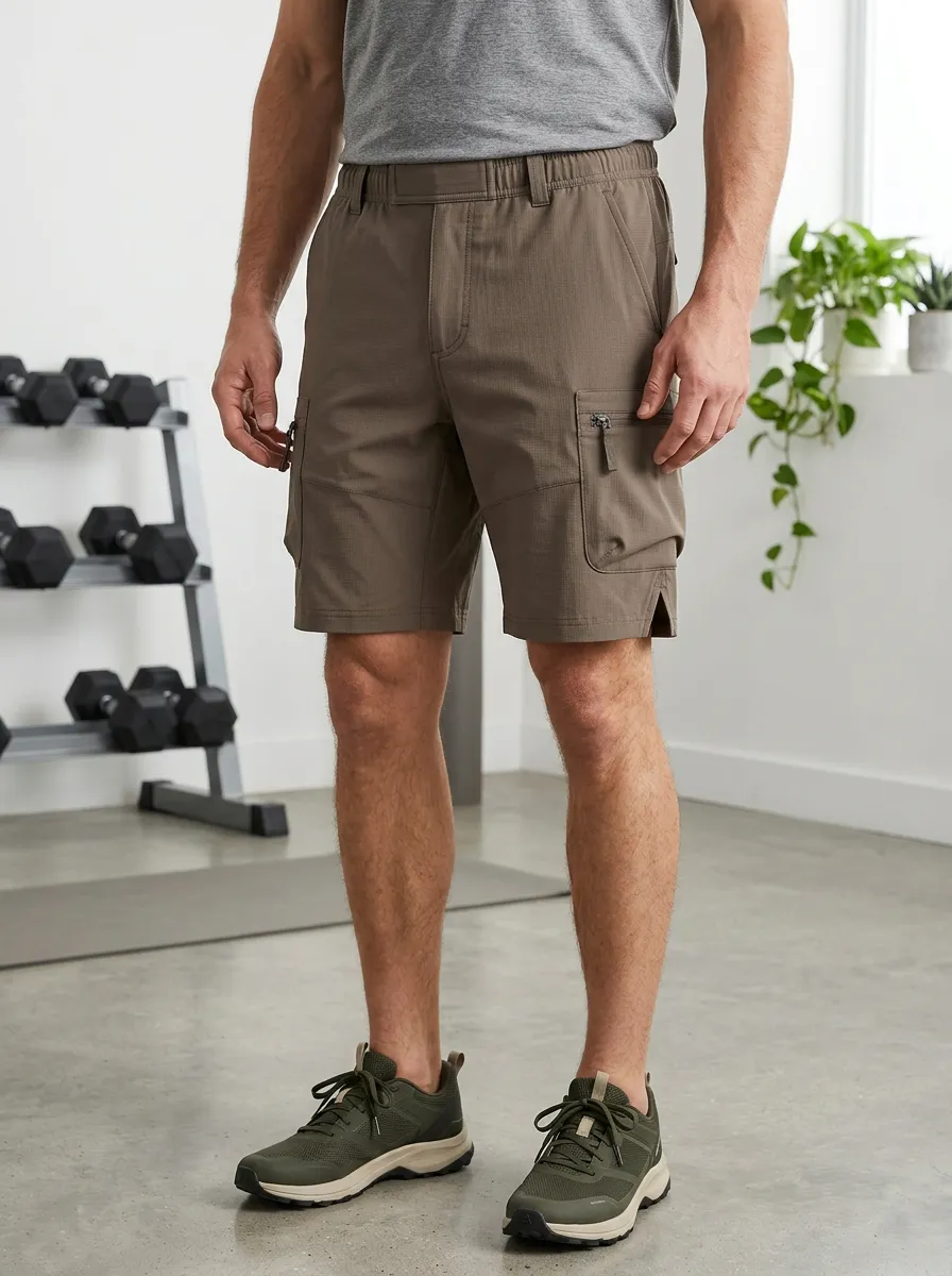Men's Outdoor Fitness Brown Cargo Printed Shorts