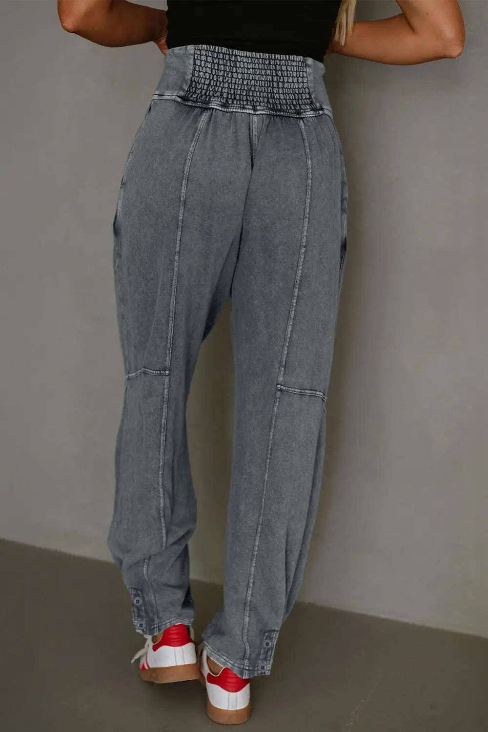 Refined High-Waist High-Rise Relaxed-Fit Smocked-Waist Jogger Pants