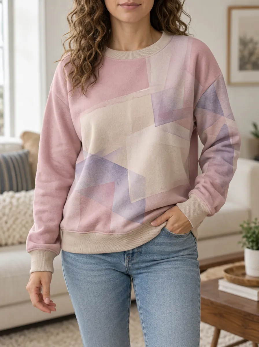 Women's Geometric Print Crewneck Sweatshirt Crew Neck Geometric
