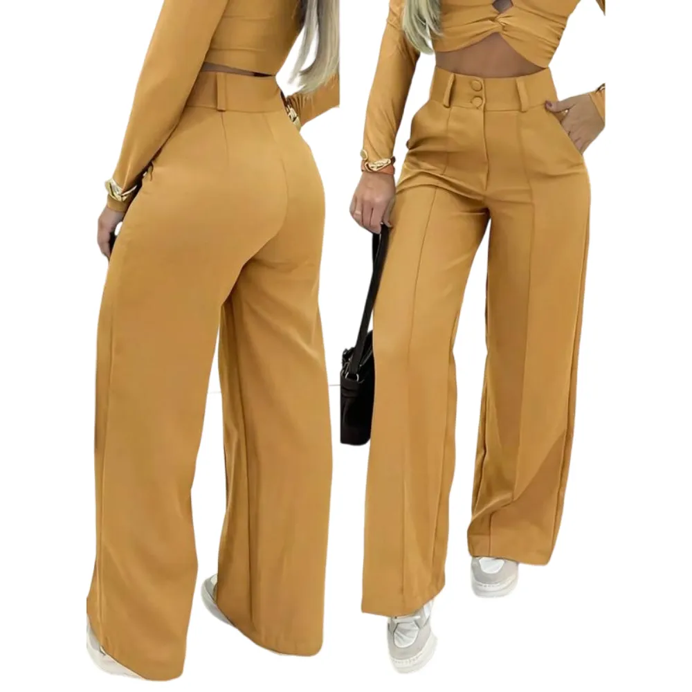 Women's Simple Wide-Leg Pants with Double Button Front, Versatile Commuter Essential Single Piece