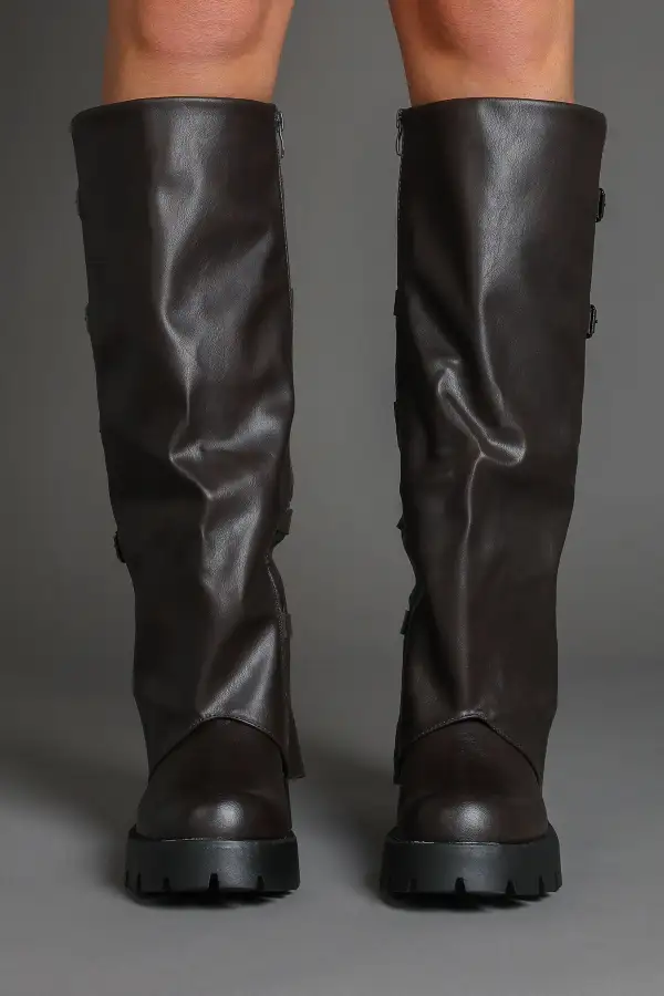 Slouch Fold-Over Chunky Sole Lug Sole Knee High Boots