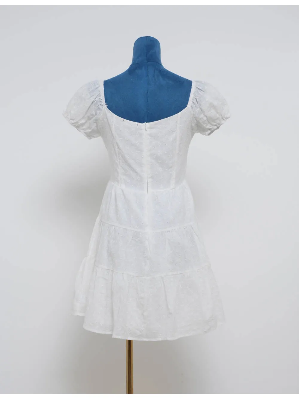 Romantic Eyelet Waist Puff Sleeves Mini Dress