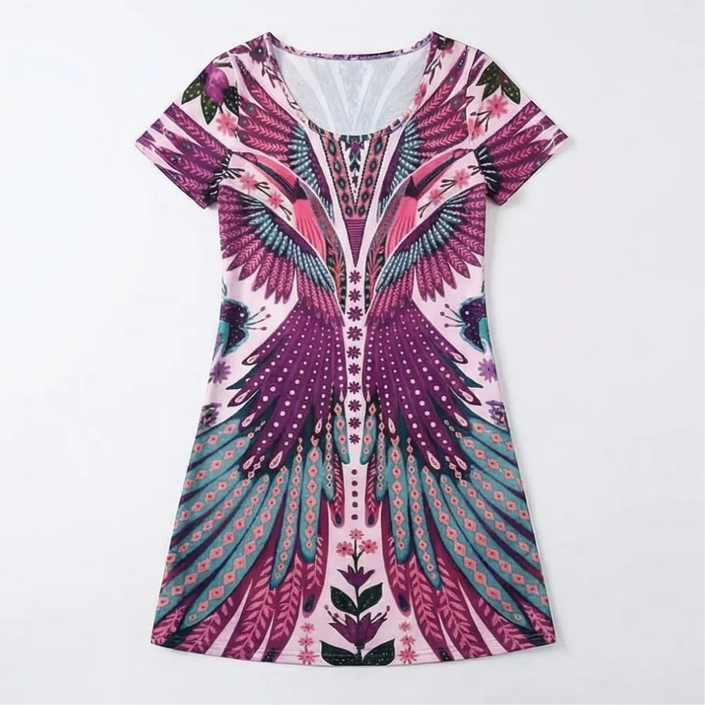 Bold Peacock Wingspan Midi Dress