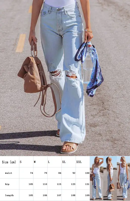 High Waist Wide Leg Ripped Denim Jeans