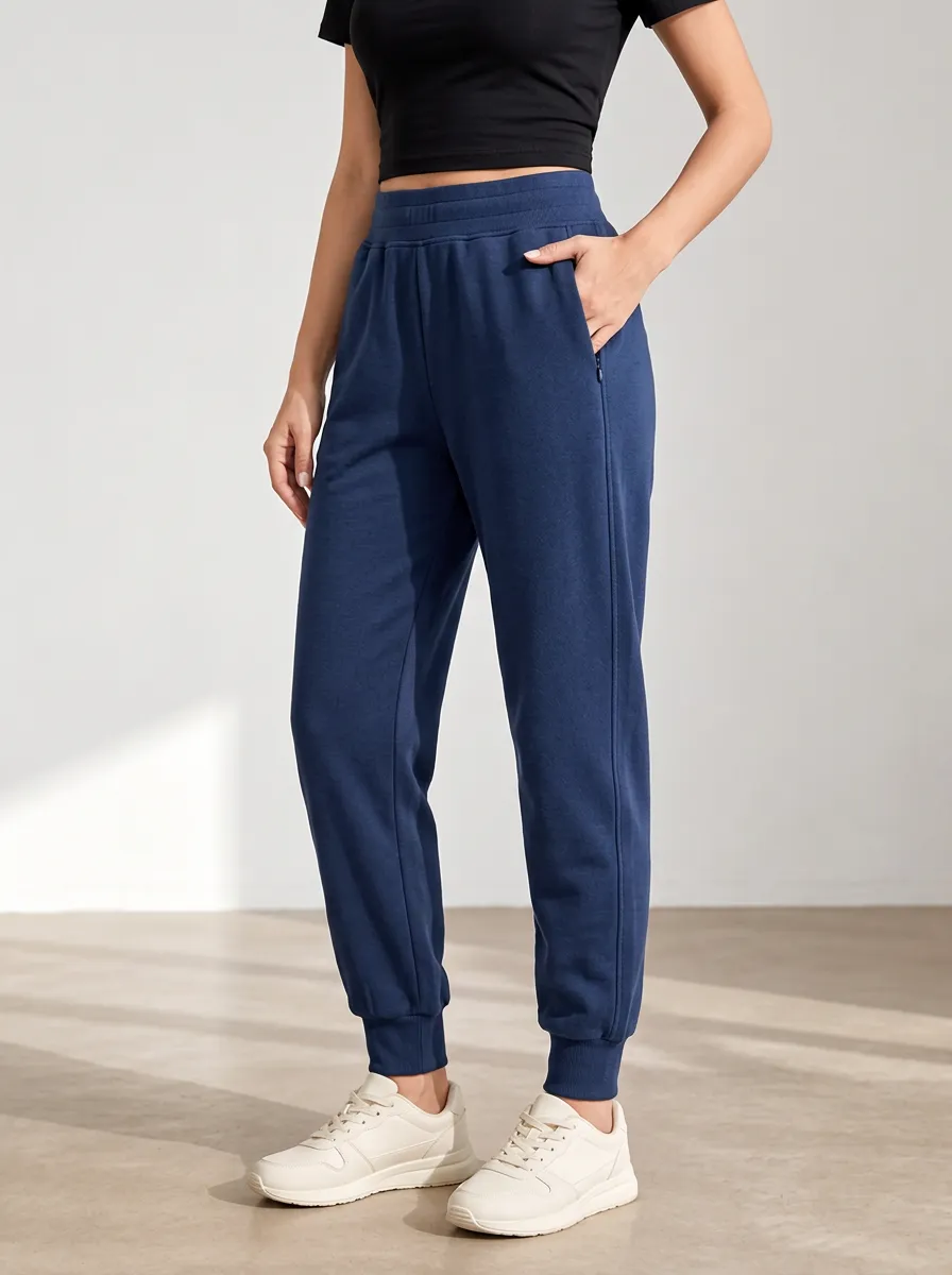 Women's Navy Joggers with Zip Pocket Detail