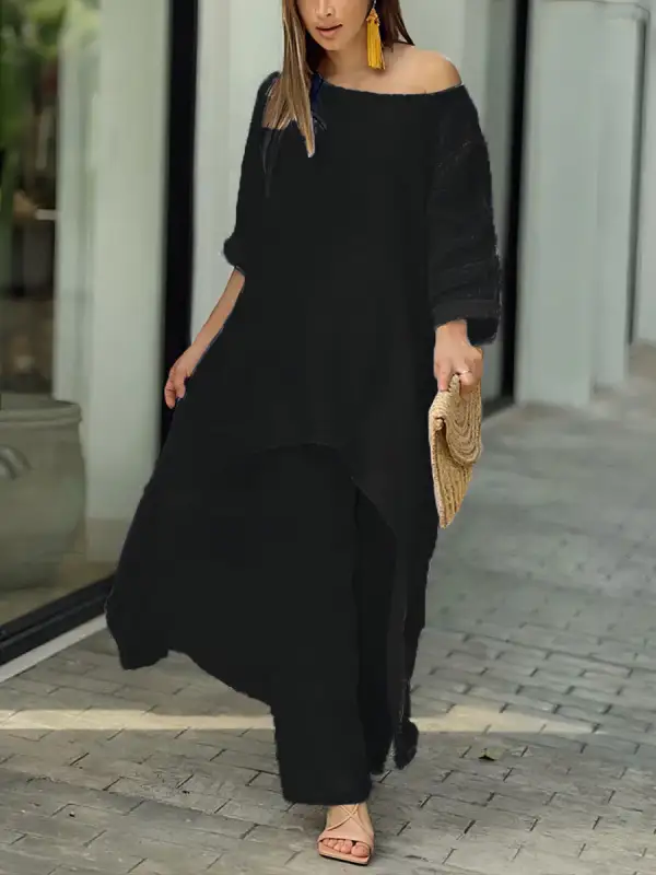 Asymmetric High Waist Top And Pants Set