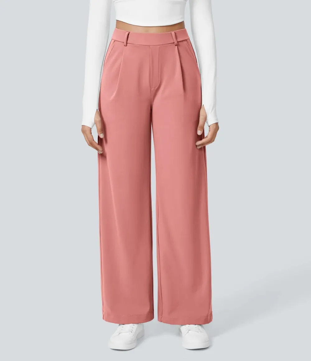 High Waisted Side Pocket Straight Leg Work Pants