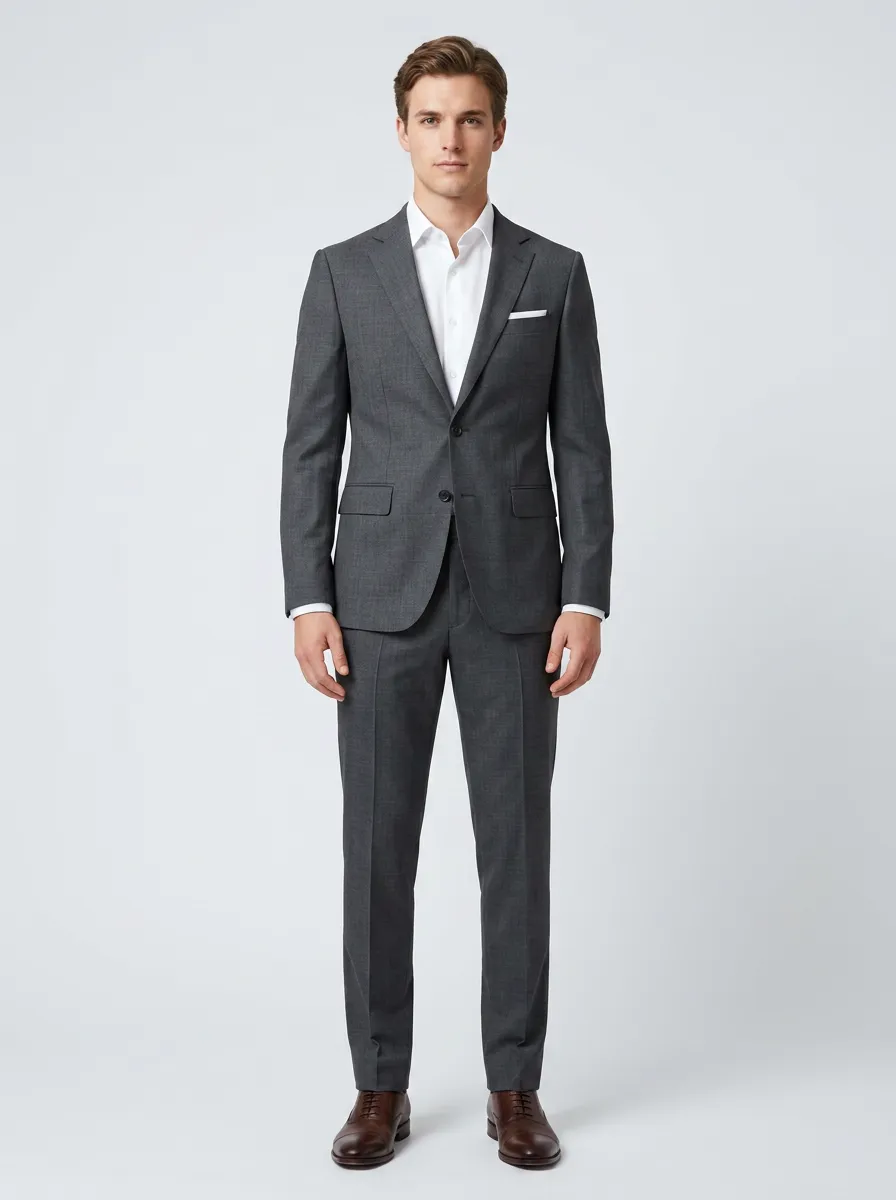Men's Notched Lapel Business Formal Charcoal Grey Tailored Suit Set