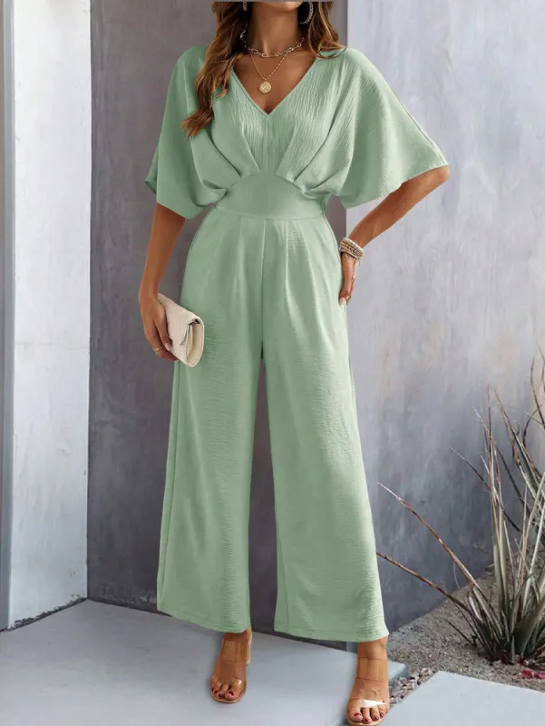 Short Sleeved Clean Wide Leg Jumpsuit Shorts