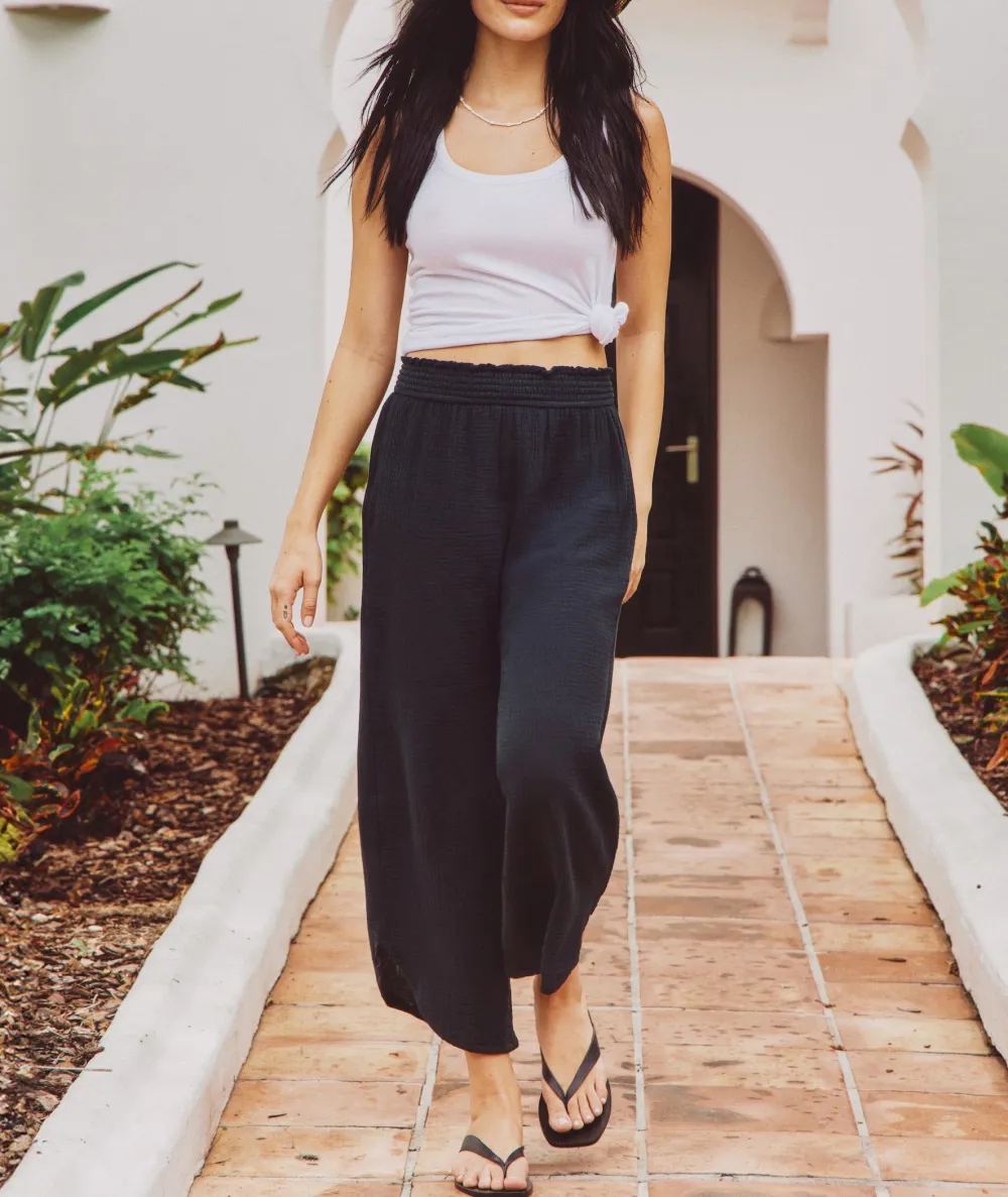 Black Elastic-Waist Trousers