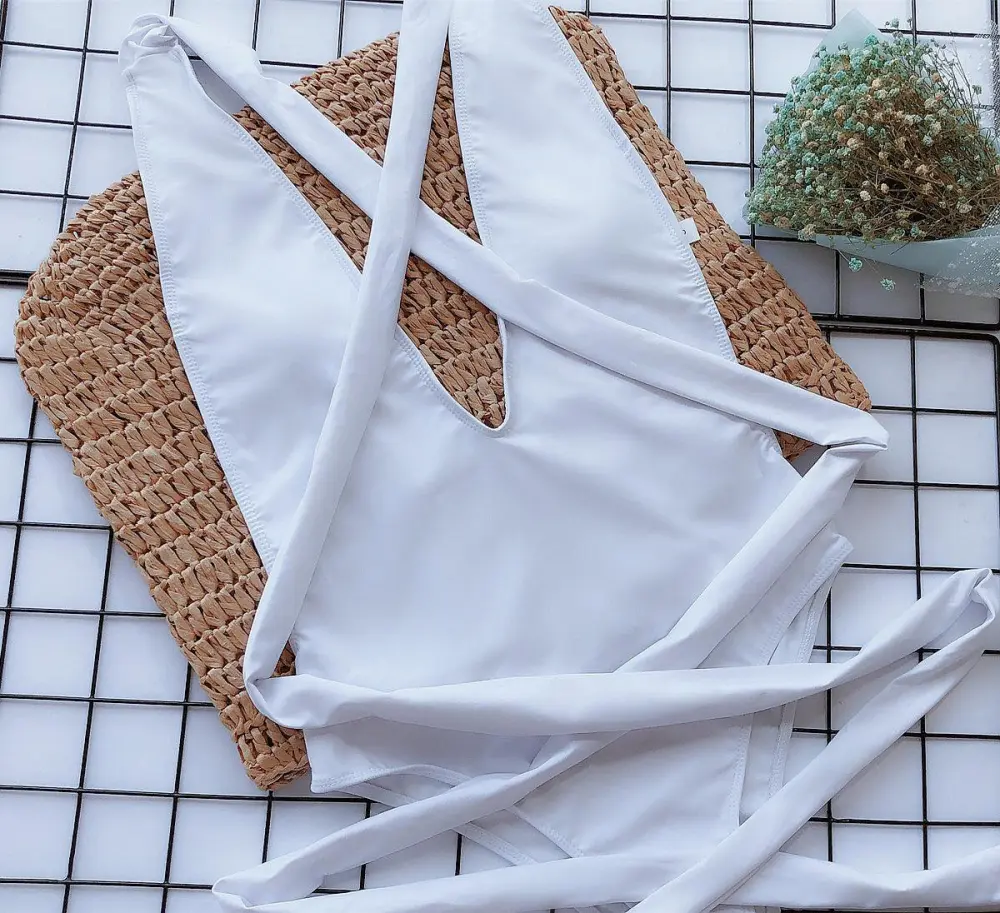 Halter Neck Deep V Tied One Swimsuit