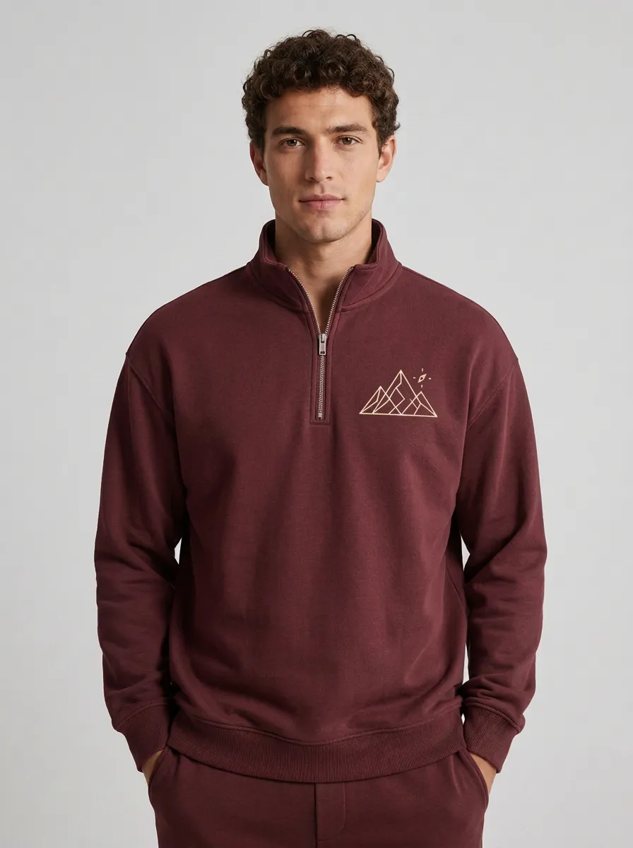 Men's Ridge Outdoor Mountain Geometric Graphic Quarter-Zip-Neck Sweatshirt