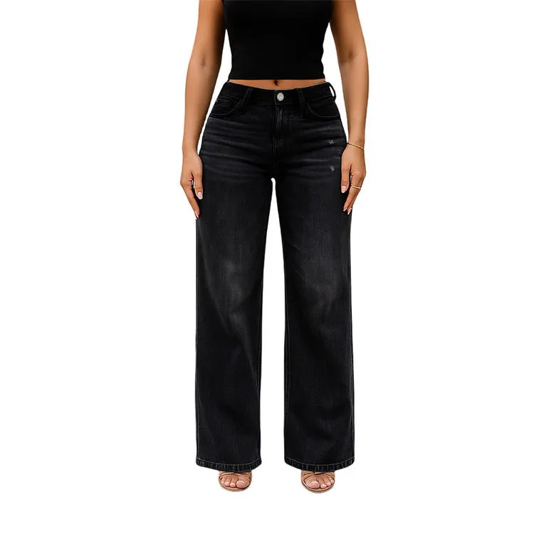 🔥Hot Sale🎁🎉Wide Leg Jeans for Women Stretchy Mid Low Rise Butts Lifting Baggy Jeans Trendy Loose Fit Cute Mom Jeans