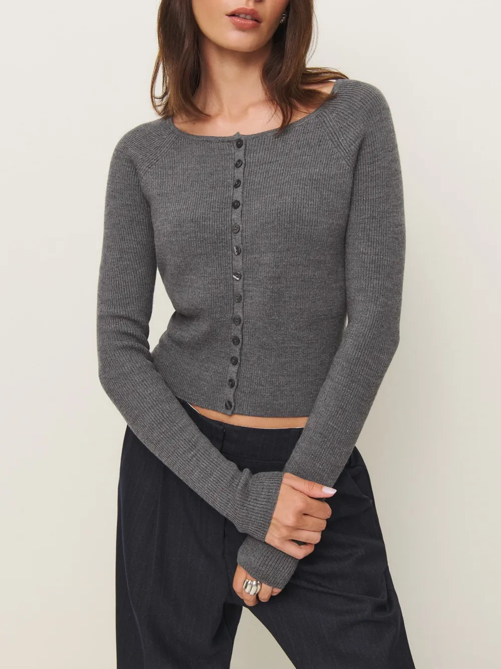 Button Front Cropped Knit Cardigan