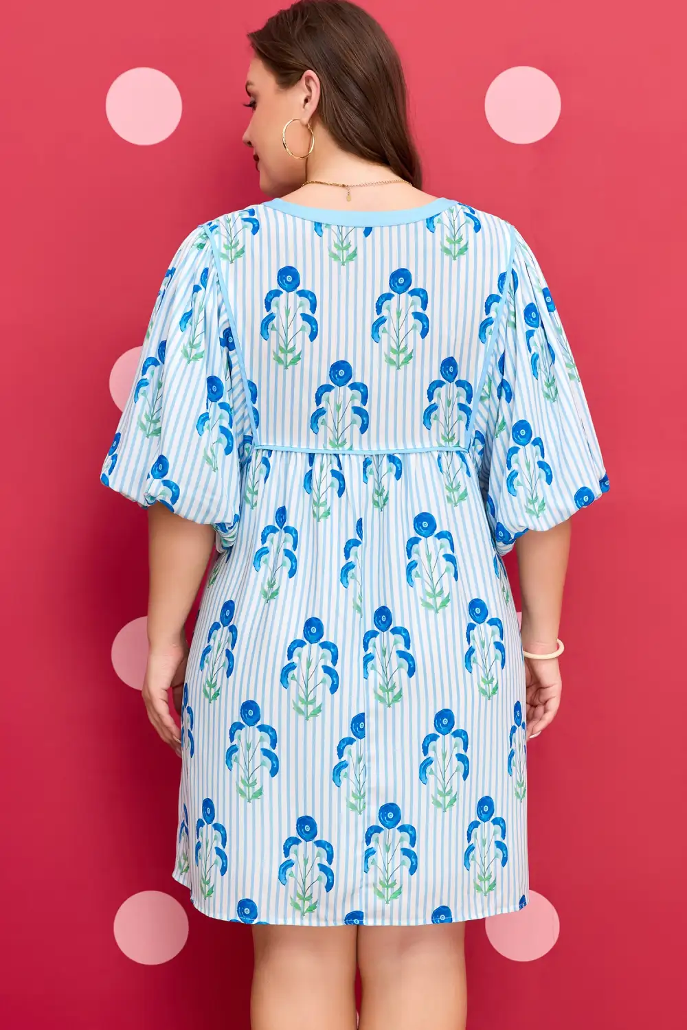 Floral Striped Short Sleeve Dress Casual