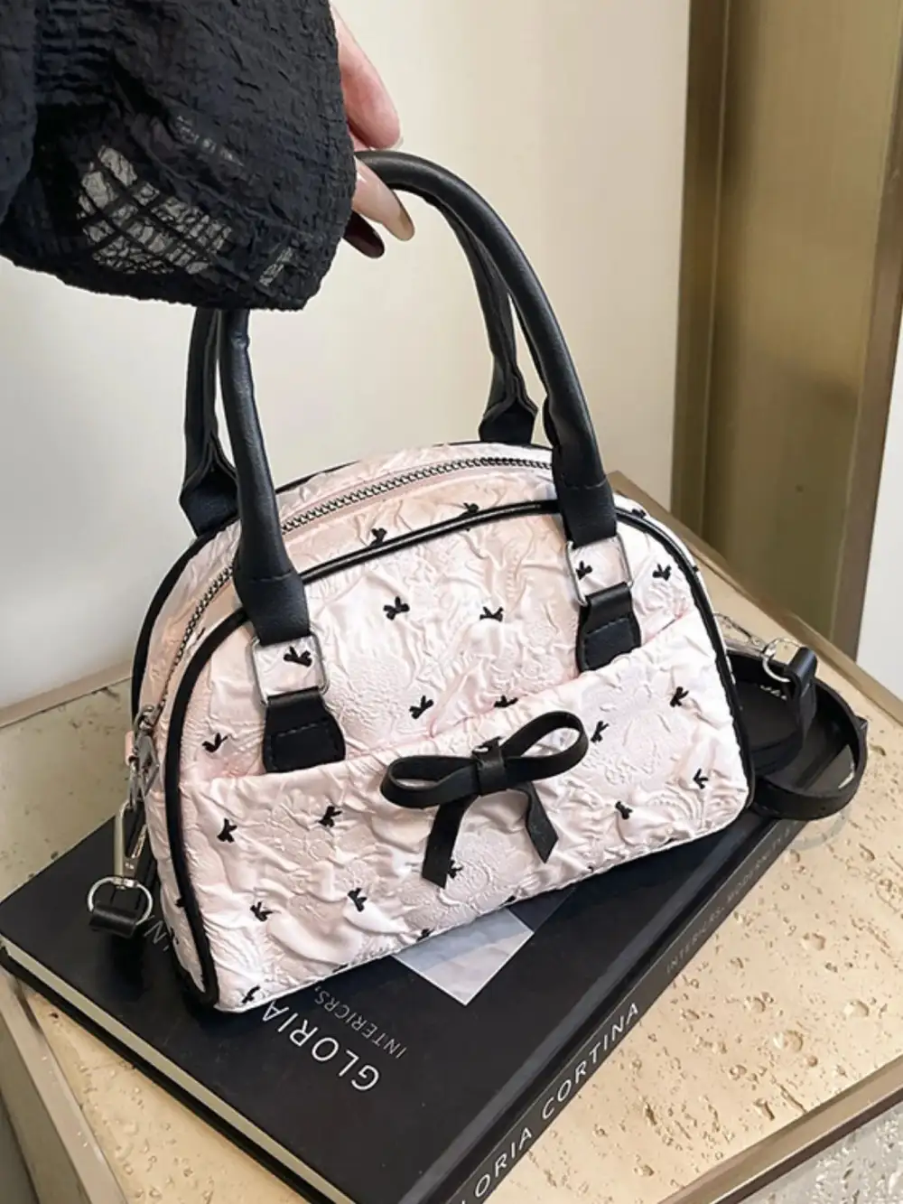 Everyday Bow Accent Ruched Crossbody Bag