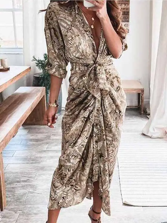 V Neck Pleated Strap Midi Dress