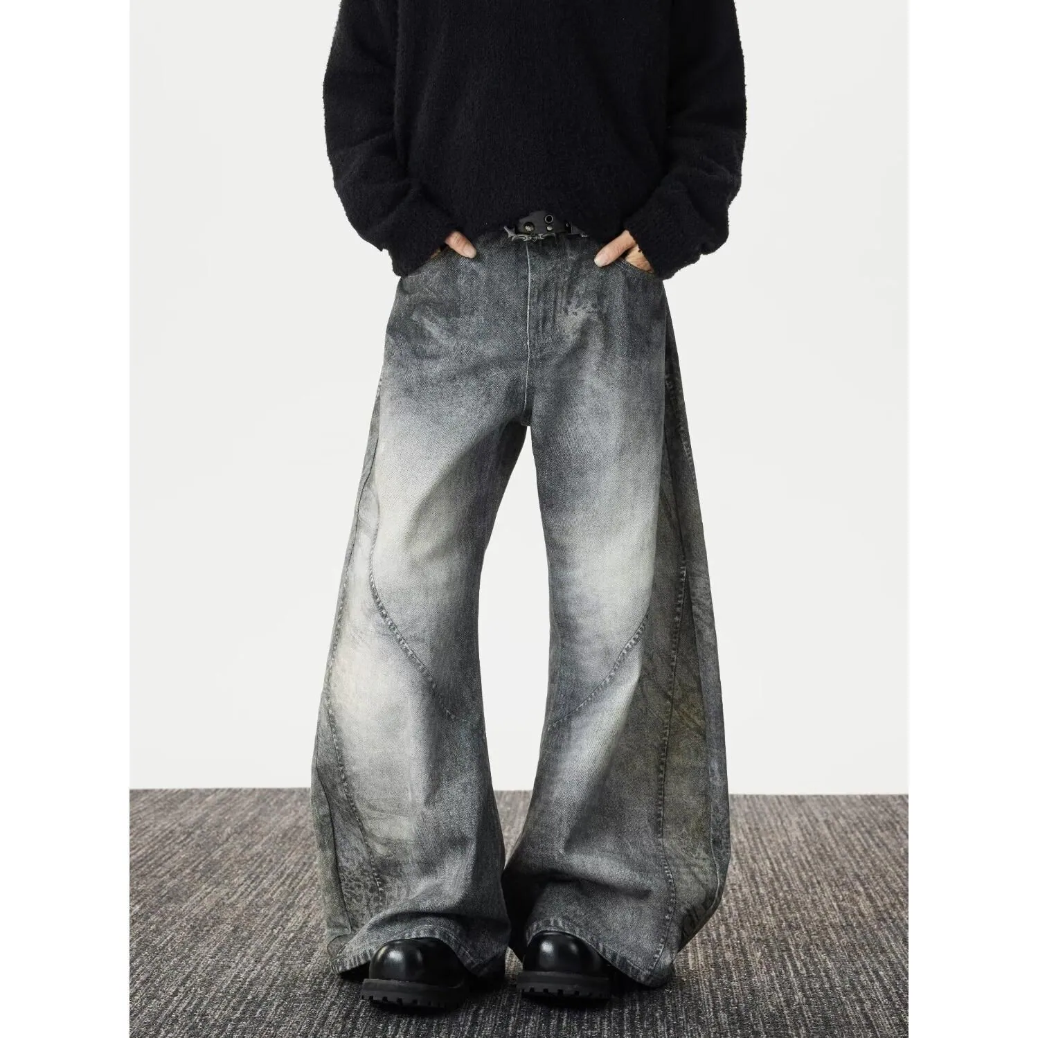 Niche Smoky Grey Slash Denim Jeans