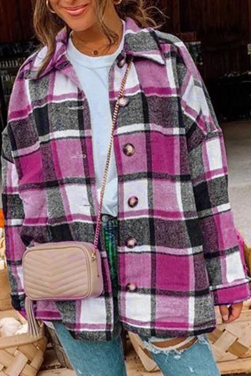 Plaid Color Block Patchwork Shirt Jacket