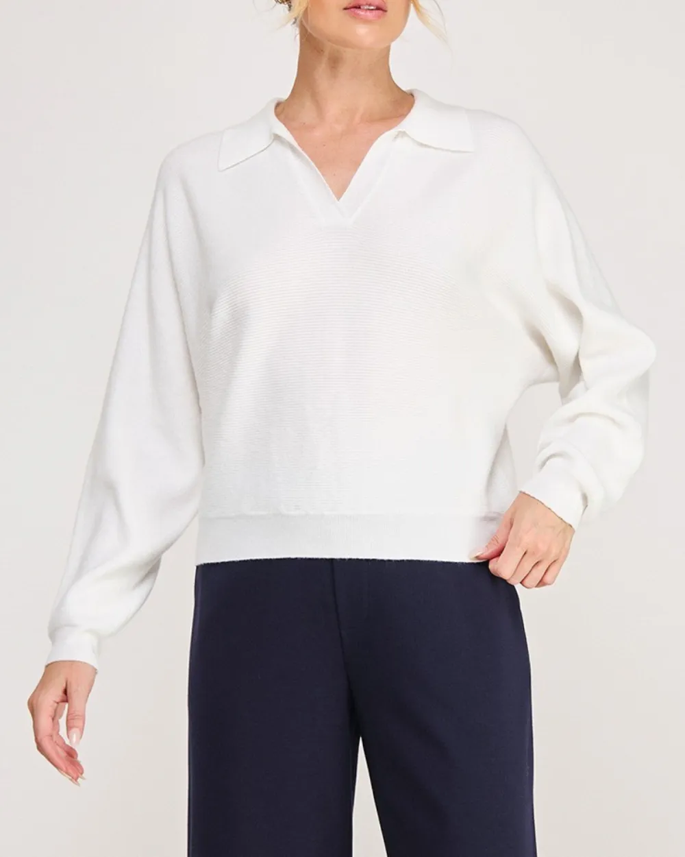 Dolman Sleeve Polo Sweater
