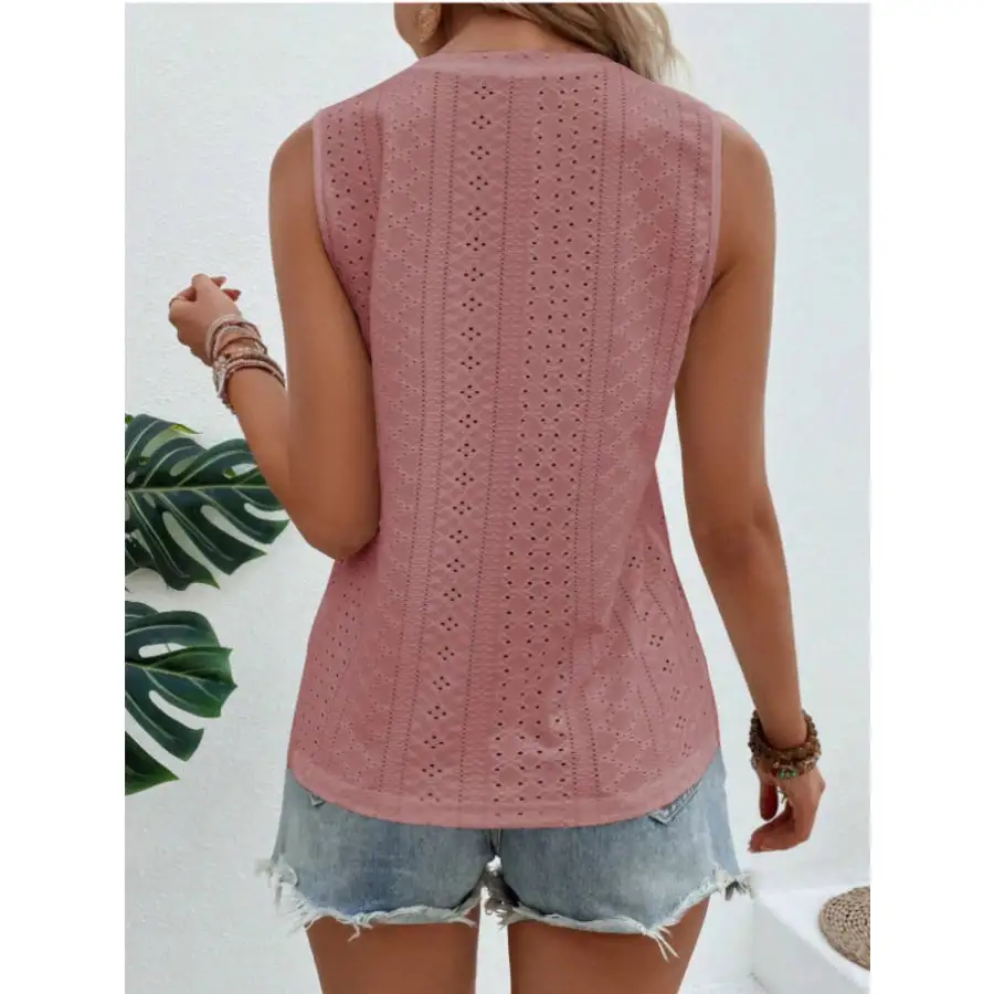 Eyelet Round Neck Tank